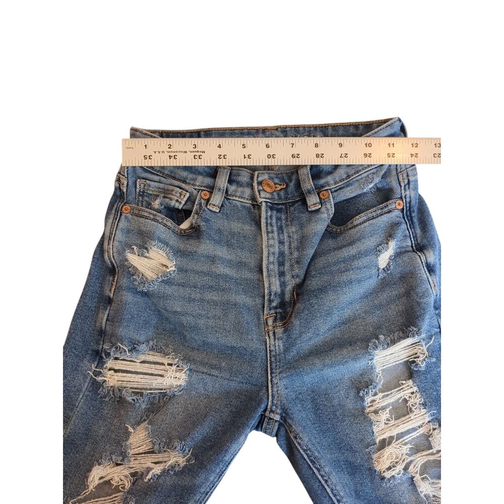 American Eagle Sz 00 Mom Straight Jean Stretch Distressed - Picture 6 of 9
